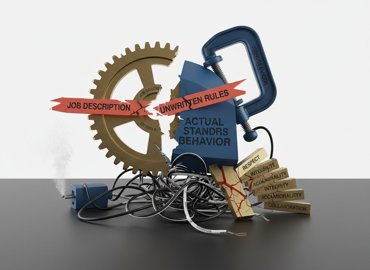 Illustration image for Standards of Behavior vs. Job Descriptions: Why Both Are Required for Team Alignment | How do I identify gaps between stated and actual behavioral expectations?