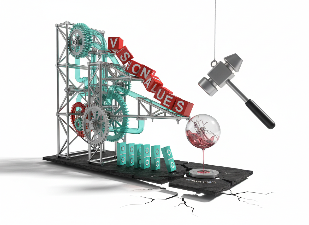 Illustration image for Building Your Brand Identity Architecture: A Framework for Values, Vision, and Guiding Principles | The Disconnection Between Declaration and Operation