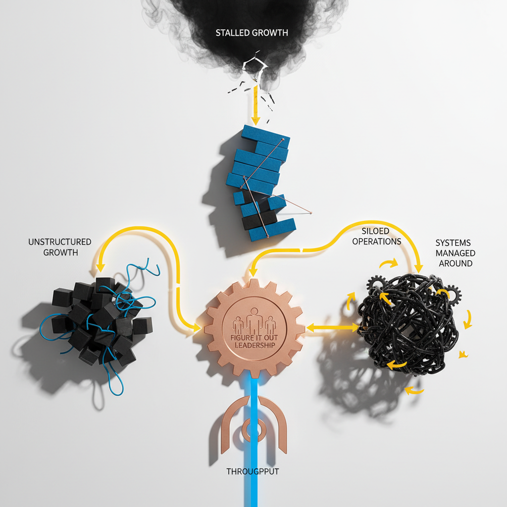 Diagram image for The Hidden Cost of 'Figure It Out' Leadership: Why Growth-Stage Businesses Stall | Bottleneck #3: Systems You Manage Around Instead of Through