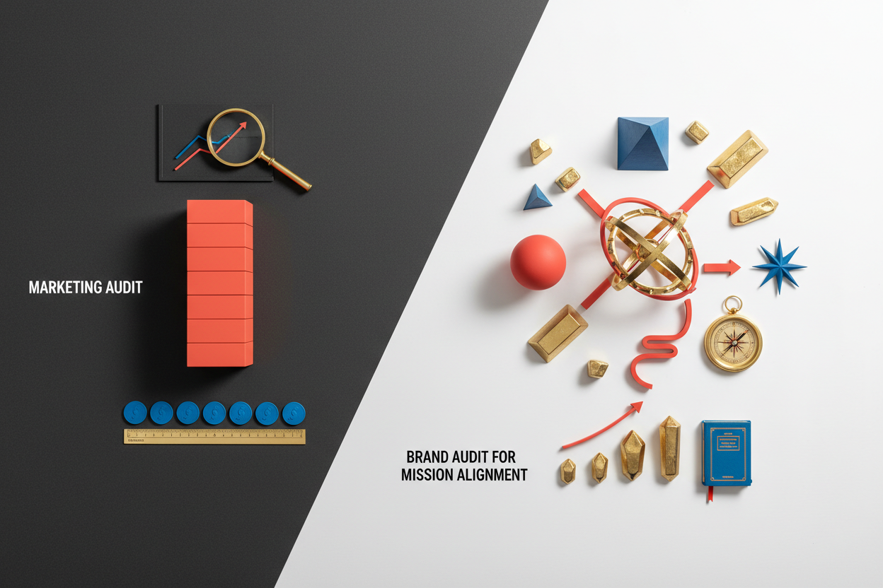 Infographic image for How to Audit Your Brand for Mission Alignment (With a Practical Framework) | How does a brand audit compare to a marketing audit?